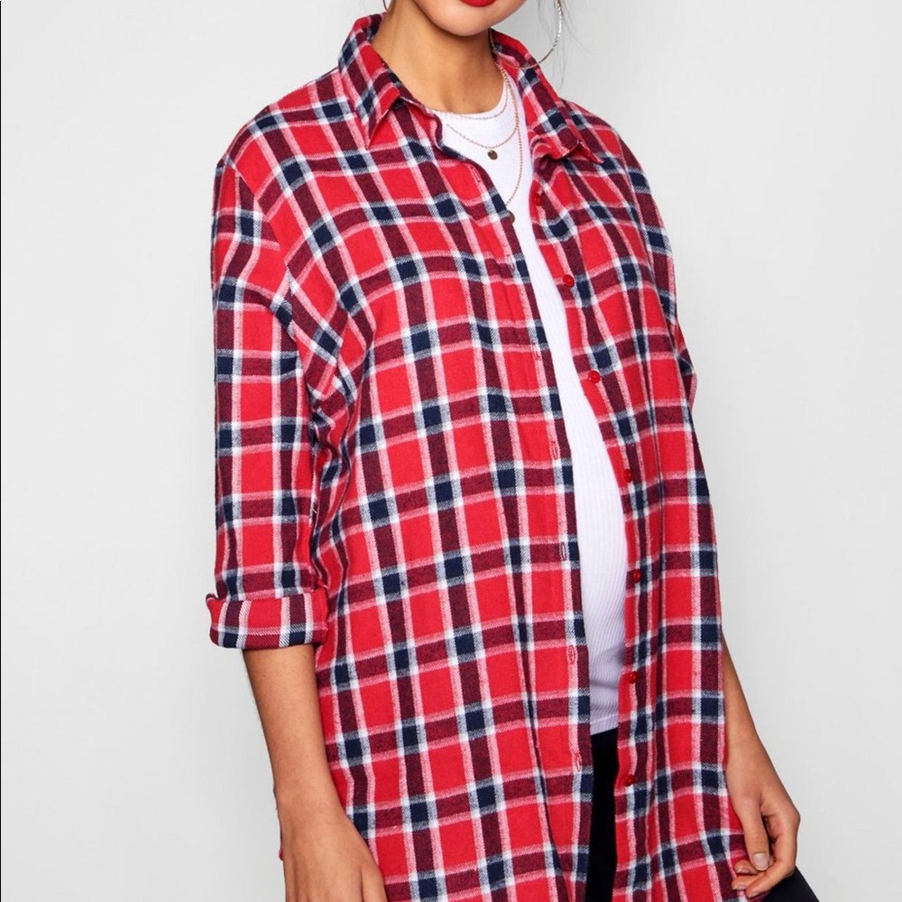 Maternity checkered button down